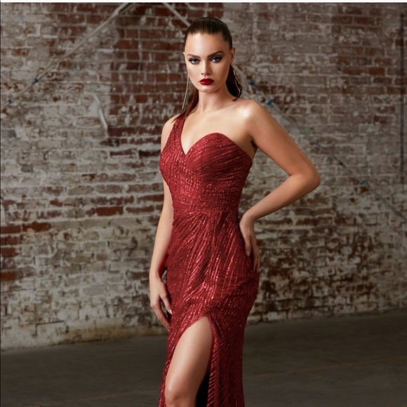 One Shoulder Sweetheart Red Sequined Dress - Picture 3 of 4